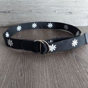 Target Wild Fable Belt Black White Embroidered Daisy 41" Long